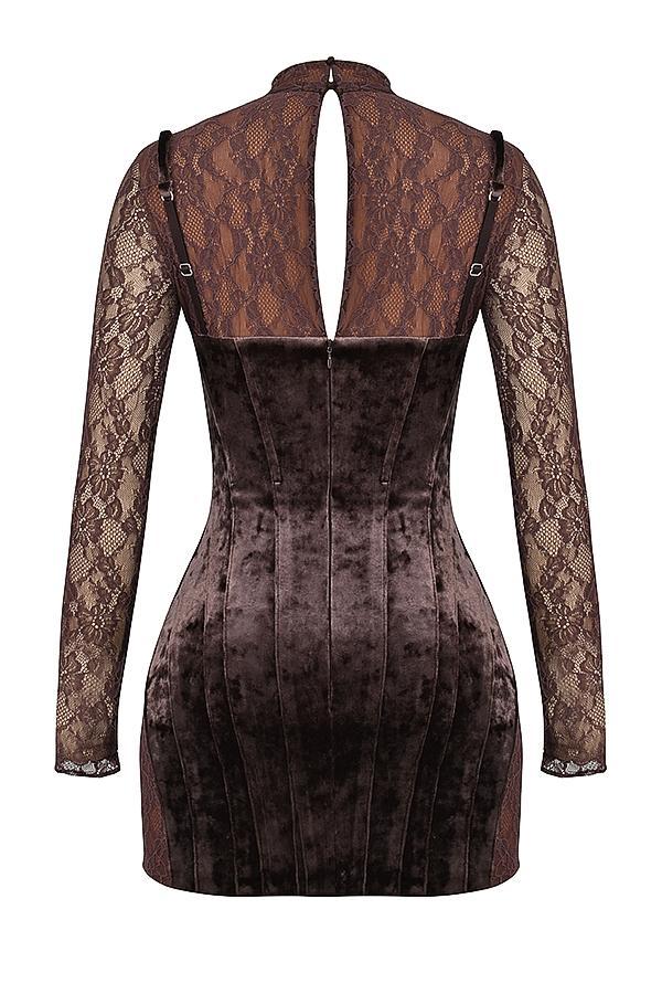 Marica Brown Velvet & Lace Corset Dress Product Image