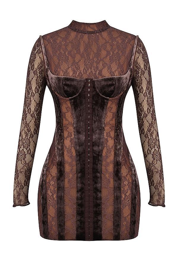 Marica Brown Velvet & Lace Corset Dress Product Image