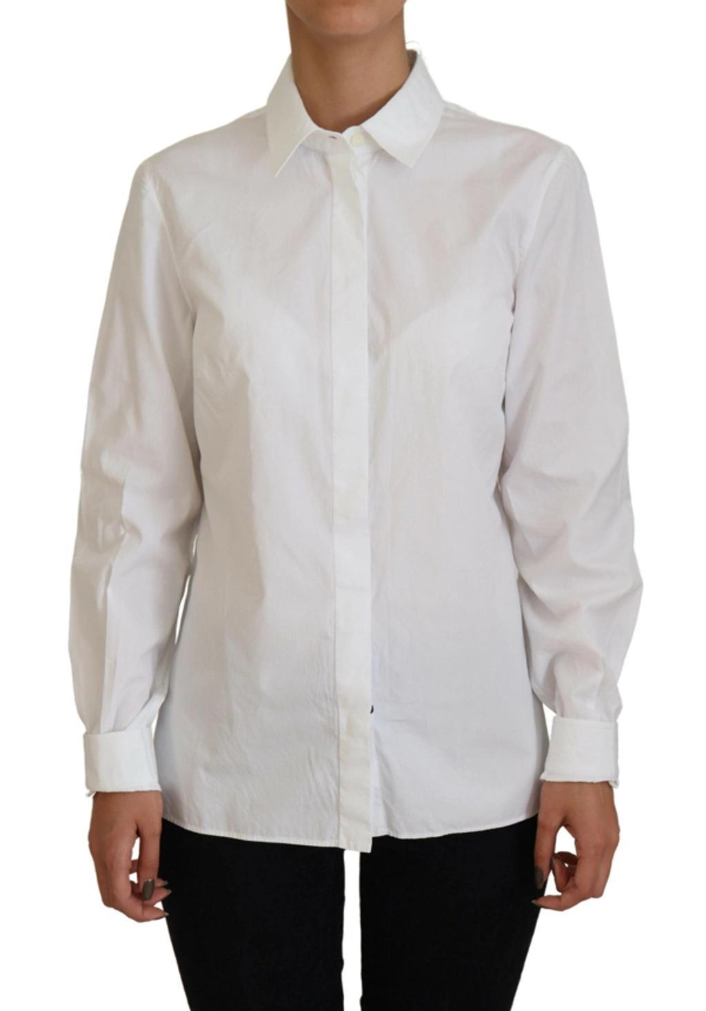 White Cotton Collared Long Sleeves Formal Top product image