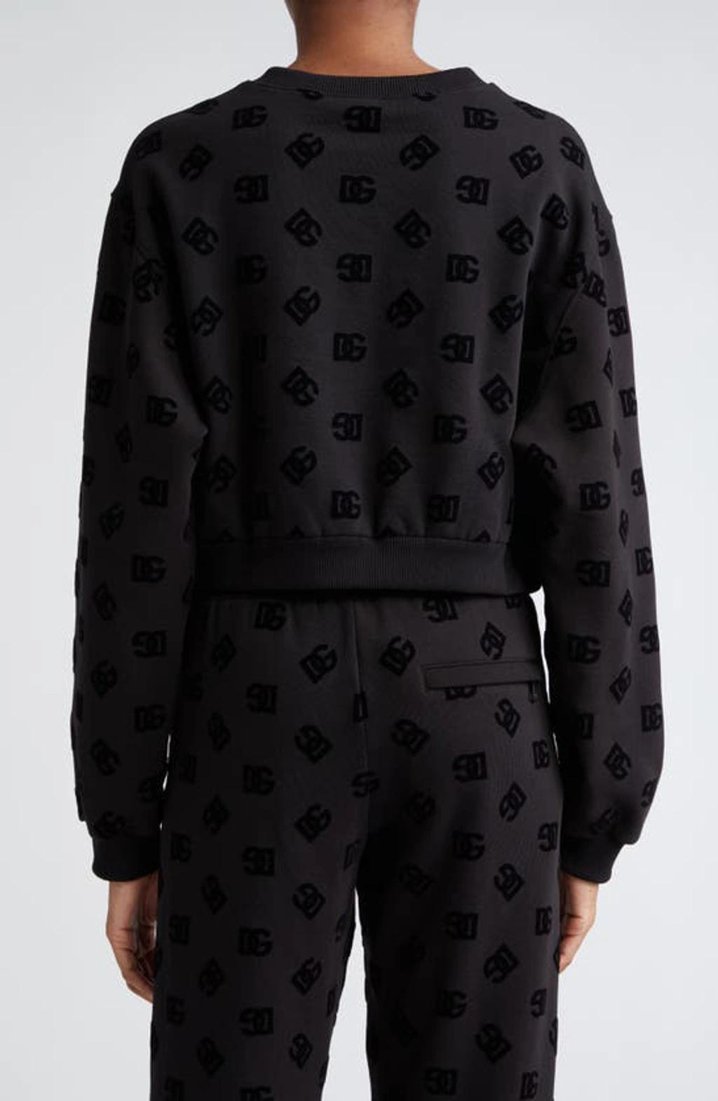 DOLCE & GABBANA Jersey Sweatshirt With Flocked Dg Logo Print In Black Product Image