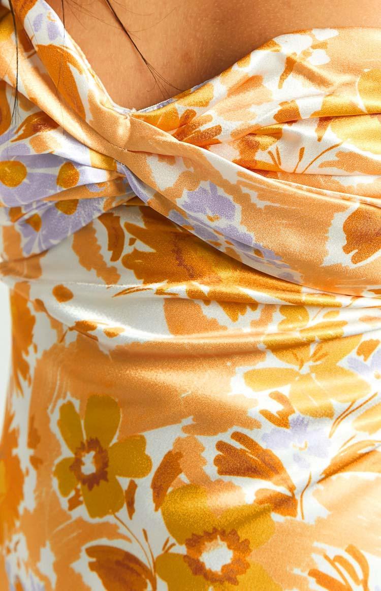 Ashley Orange Floral Formal Maxi Dress Product Image