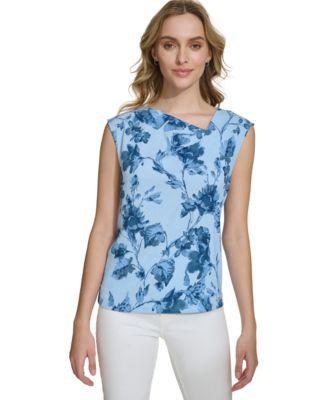 Calvin Klein Womens Sleeveless Asymmetrical-Neck Top Product Image