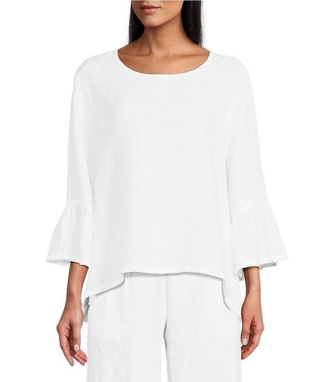 Bryn Walker Fran Basic Light Linen Round Neck Ruffle 3/4 Bell Sleeve High-Low Coordinating Shirt Product Image