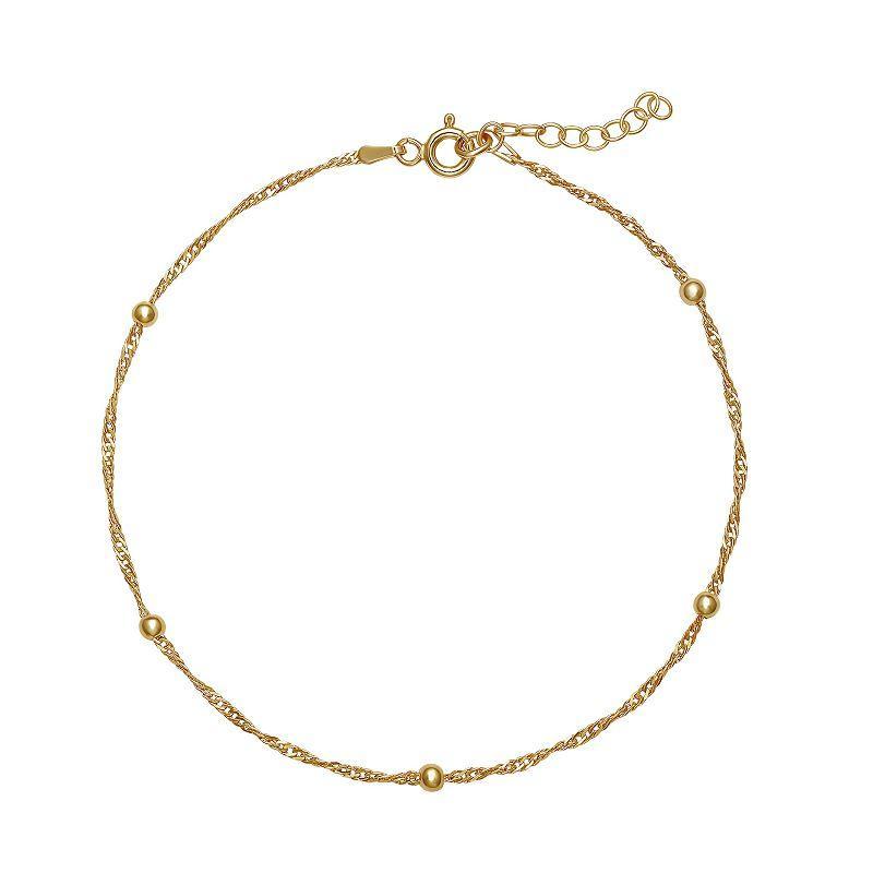 PRIMROSE Sterling Silver Bead Anklet, Womens Gold Tone Product Image