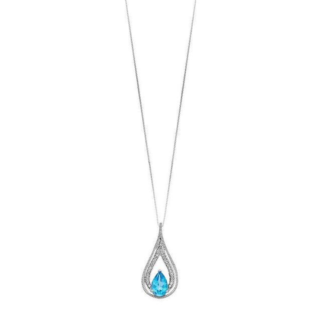 Gemminded 10k White Gold 1/8 Carat T.W. Diamond & Blue Topaz Teardrop Pendant, Womens Product Image