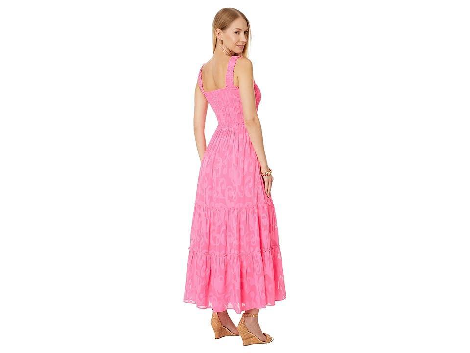 Lilly Pulitzer Hadly Smocked Maxi Dress (Roxie Poly Crepe Swirl Clip) Women's Clothing Product Image