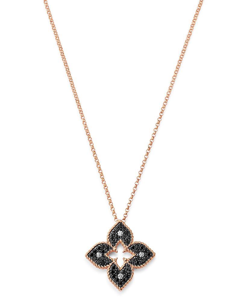 Womens Venetian Princess 18K Rose Gold, Black & White Diamond Petite Pendant Necklace Product Image