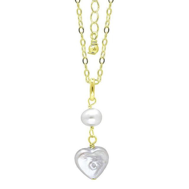 Aleure Precioso 18k Gold Over Silver Double Freshwater Cultured Pearl Heart Drop Pendant Necklace, Womens Gold Tone White Product Image