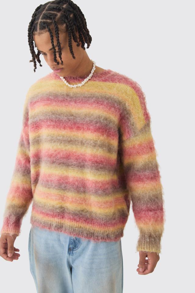 Oversized Boxy Brushed Stripe Knitted Sweater | boohooMAN USA Product Image