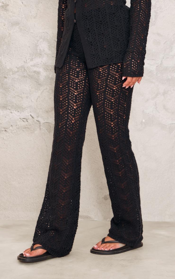 Black Open Crochet Knit Pants Product Image