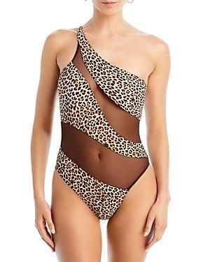 Womens Leopard Mesh One-Piece Swimsuit Product Image