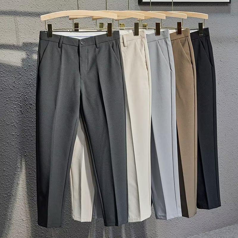 Mid Rise Plain Cropped Tapered Dress Pants Product Image