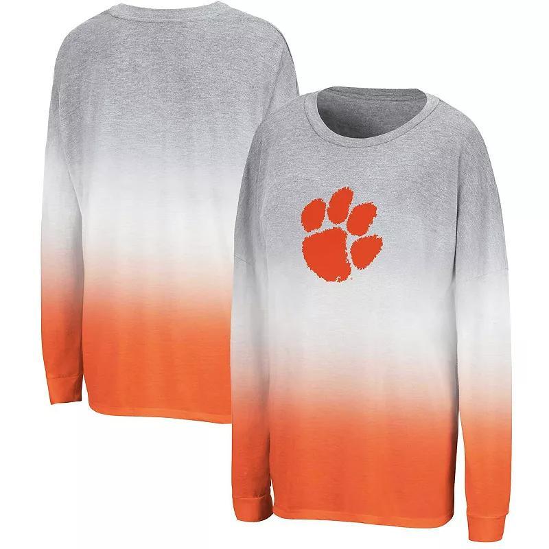 Womens Colosseum Heather Gray/Heather Orange Clemson Tigers Winkle Dip-Dye Long Sleeve T-Shirt Product Image