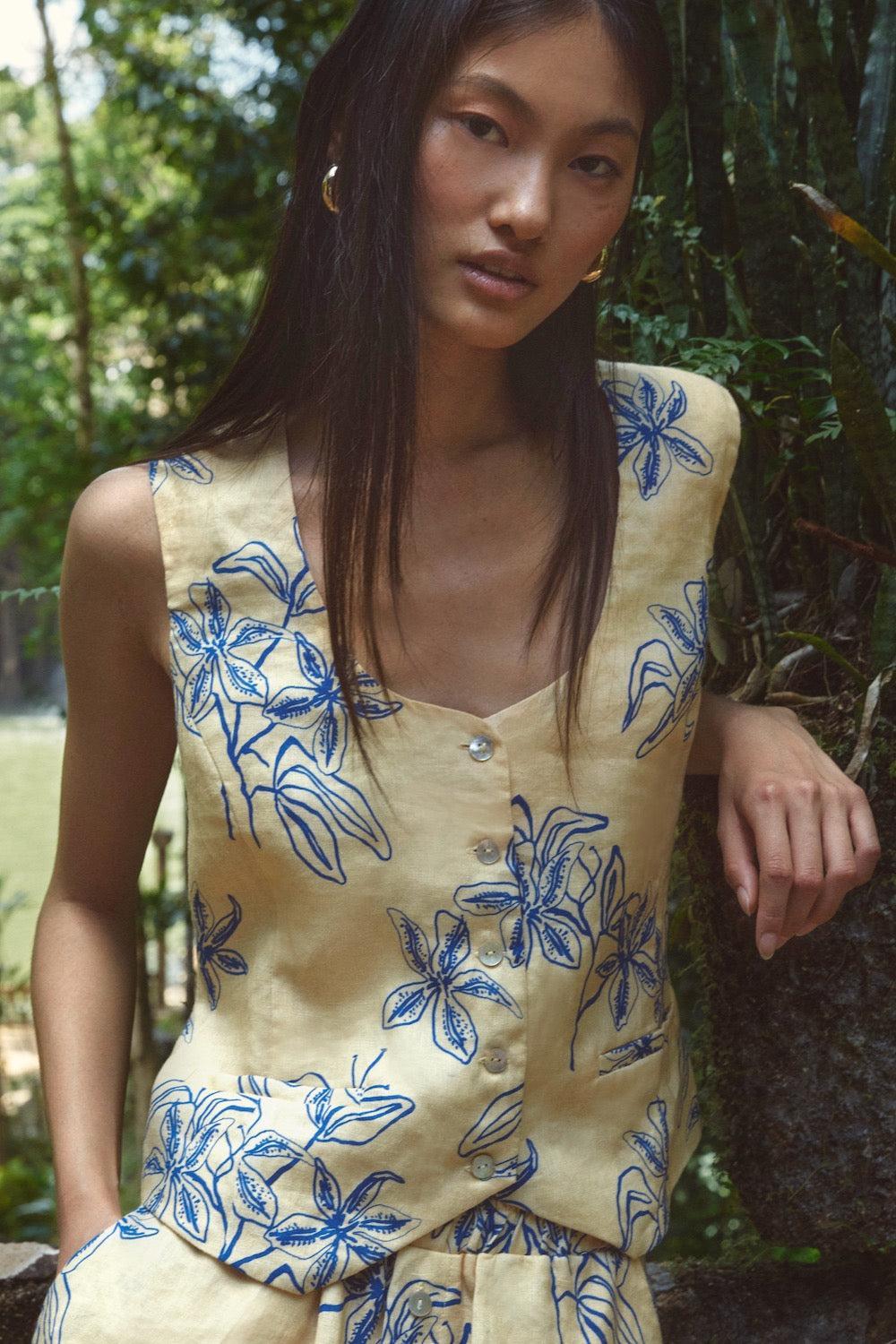 Sun Seeker Linen Vest Iris Product Image