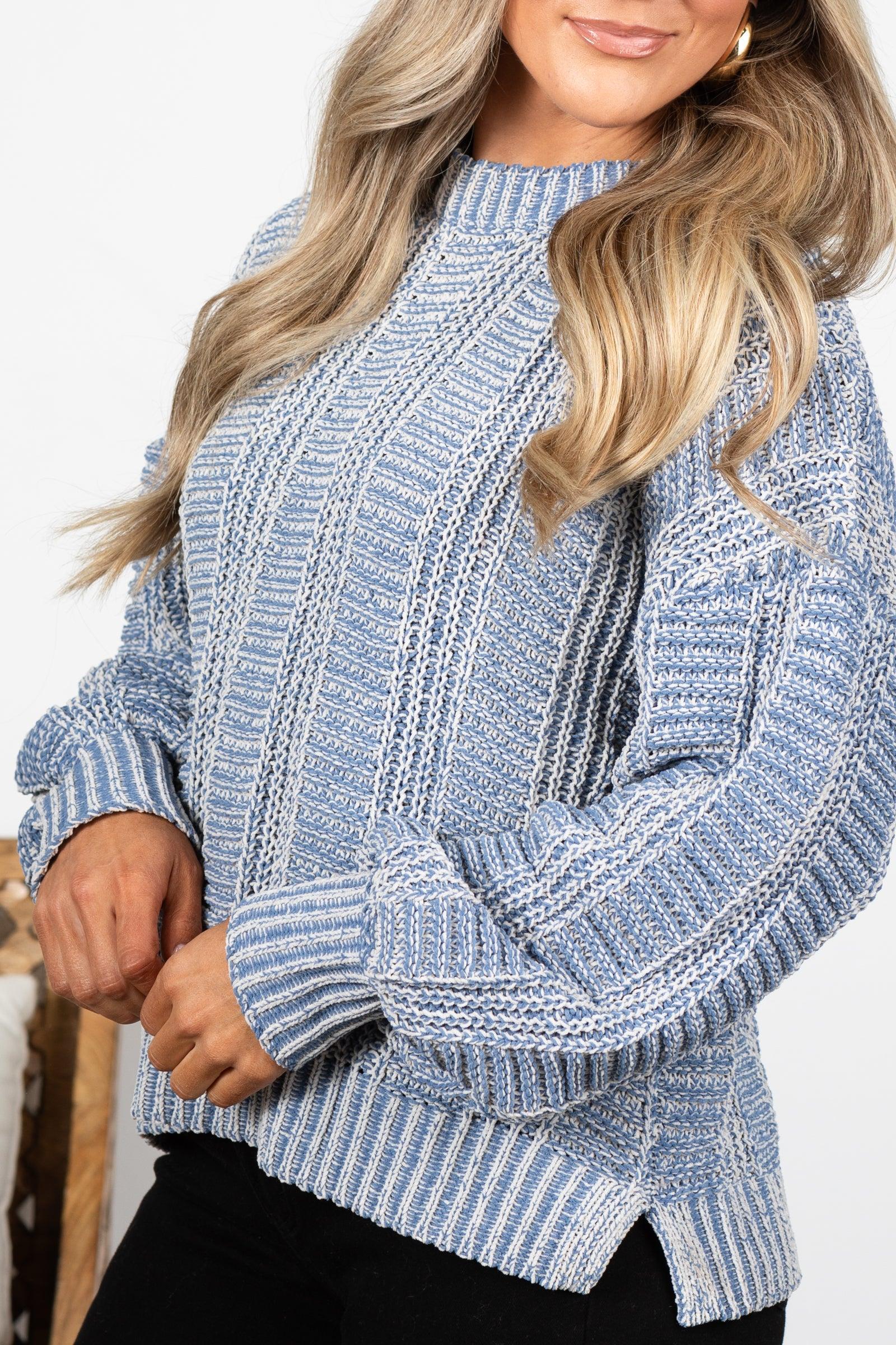 Dusty Blue Two Tone Cozy Sweater Product Image