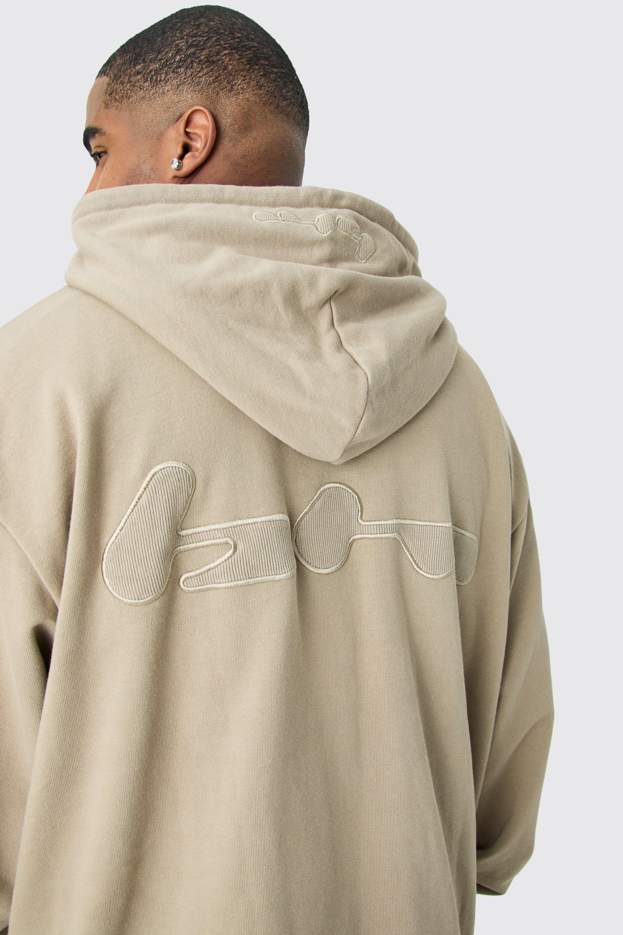 Plus Oversized Loopback Ribbed Applique Hoodie | boohooMAN USA Product Image