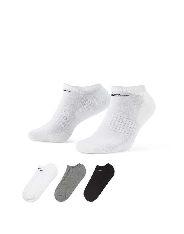 Nike Training Everyday Cushioned 3 pack sneaker sock in white, gray and black Product Image