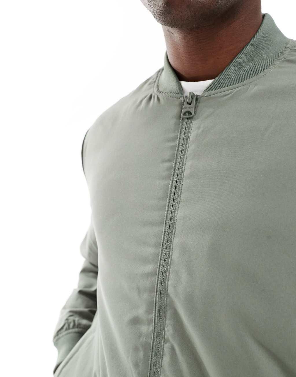 ONLY & SONS zip up bomber jacket in sage Product Image