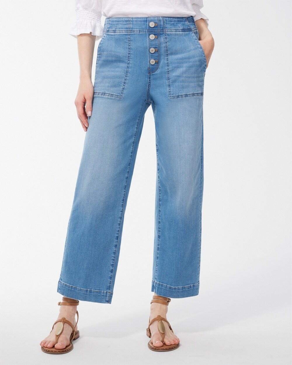 Pull-On Wide Leg Ankle Jeans Product Image