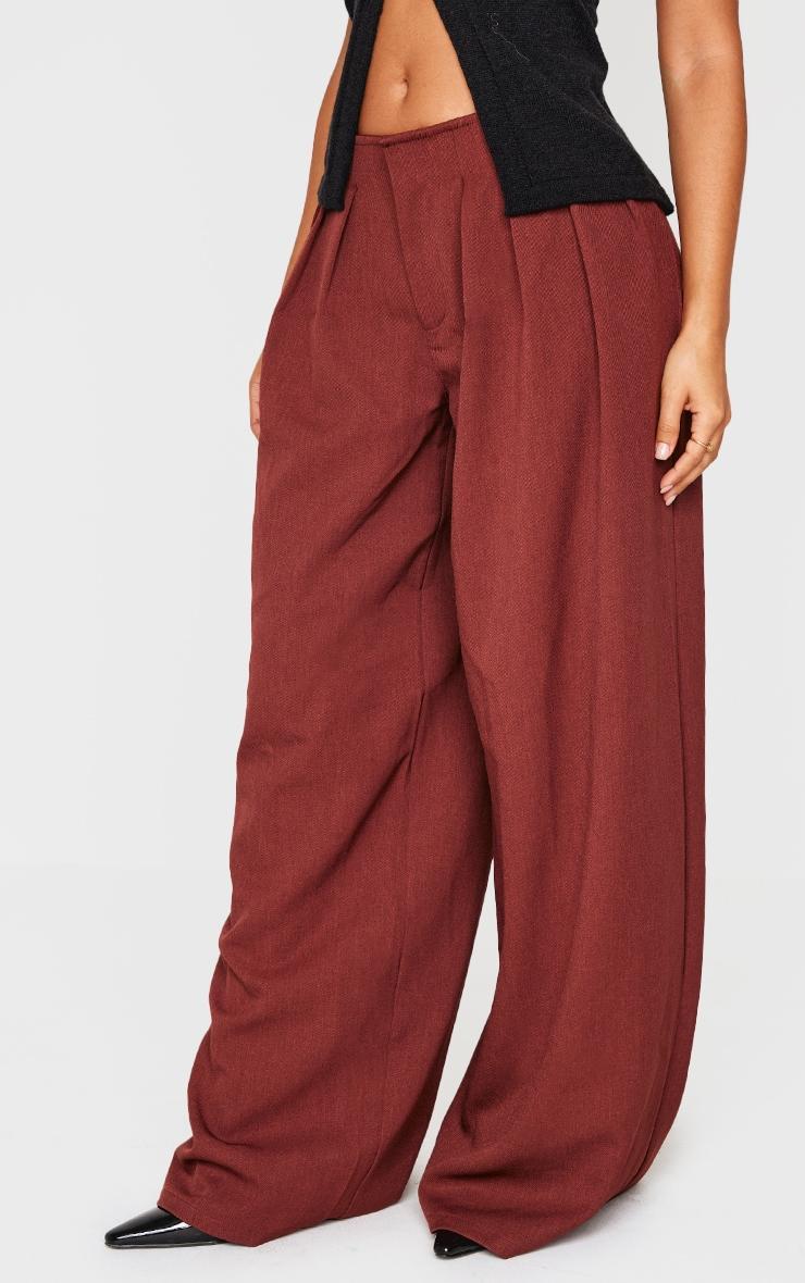 Chocolate Thin Waistband Pintuck Detail Tailored Woven Pants Product Image