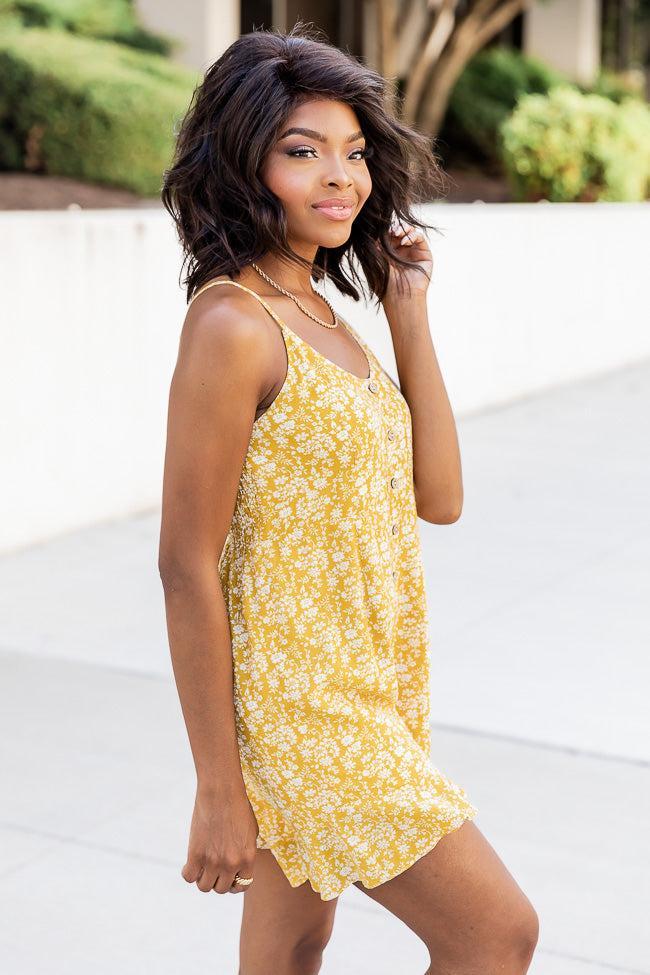 Sunset Daisy Yellow Floral Button Front Romper FINAL SALE Product Image