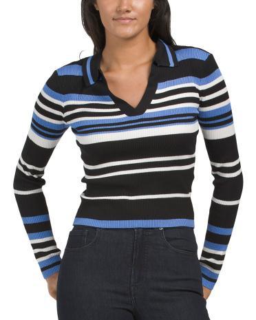 Long Sleeve Striped Collar Pullover Top for Women Product Image