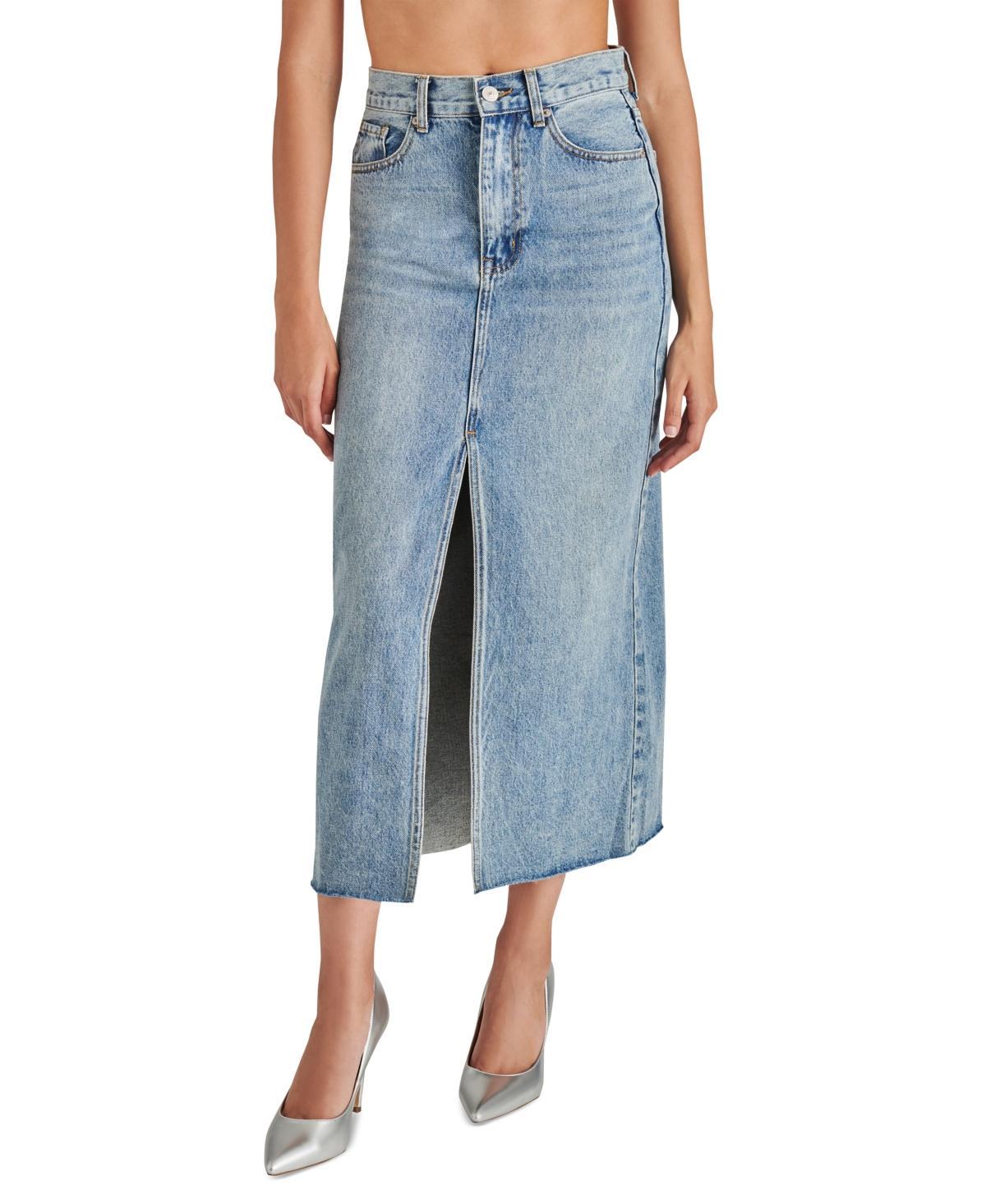 Steve Madden Womens Avani Front-Slit Denim Maxi Skirt product image