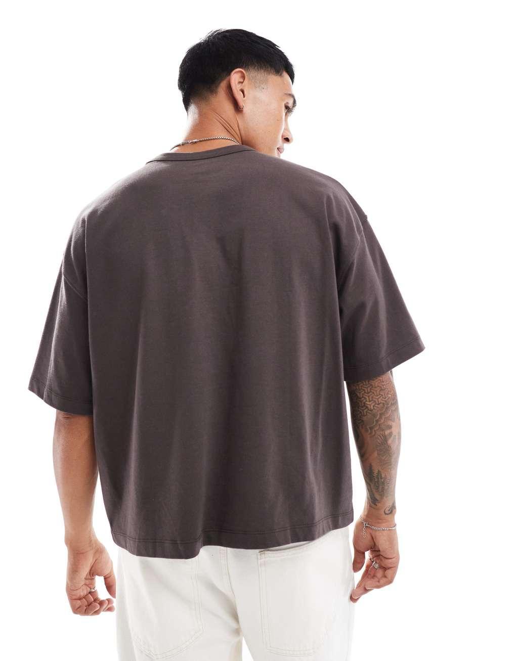 ASOS DESIGN essential heavyweight oversized boxy t-shirt 240gsm in brown Product Image