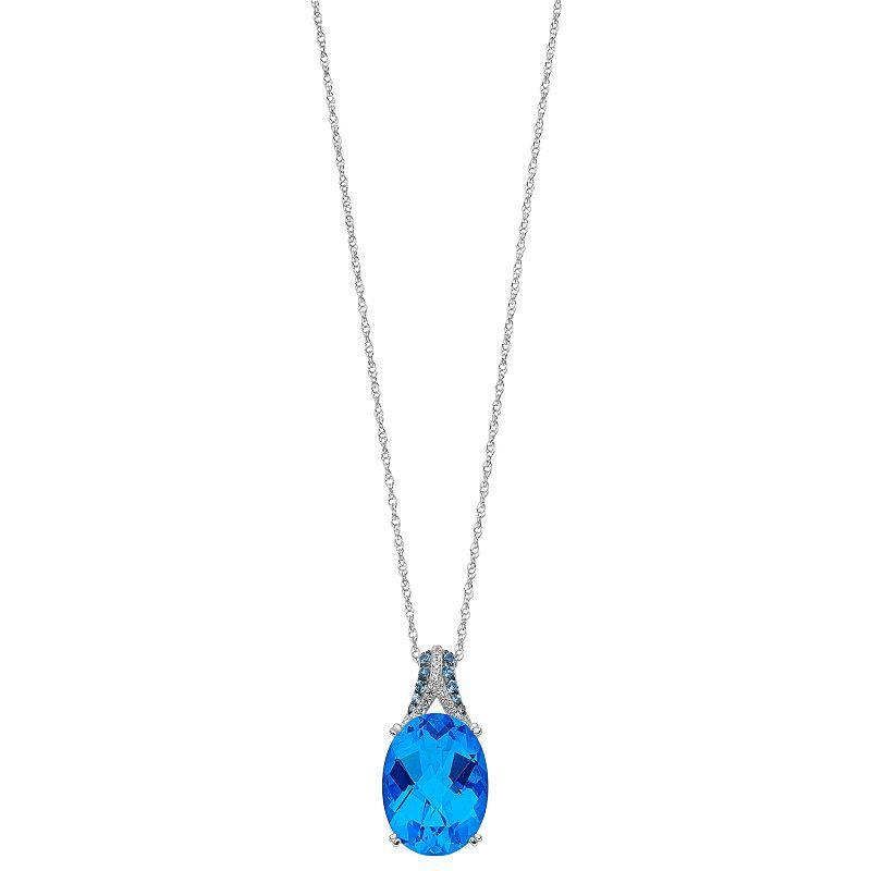 Sterling Silver Blue Topaz & Lab-Created White Sapphire Pendant Necklace, Womens Silvertone Product Image