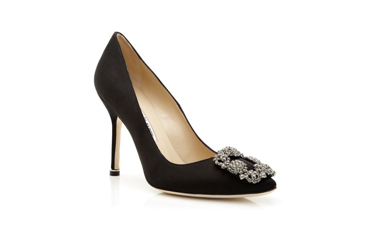 HANGISI Black Satin Jewel Buckle Pumps Product Image