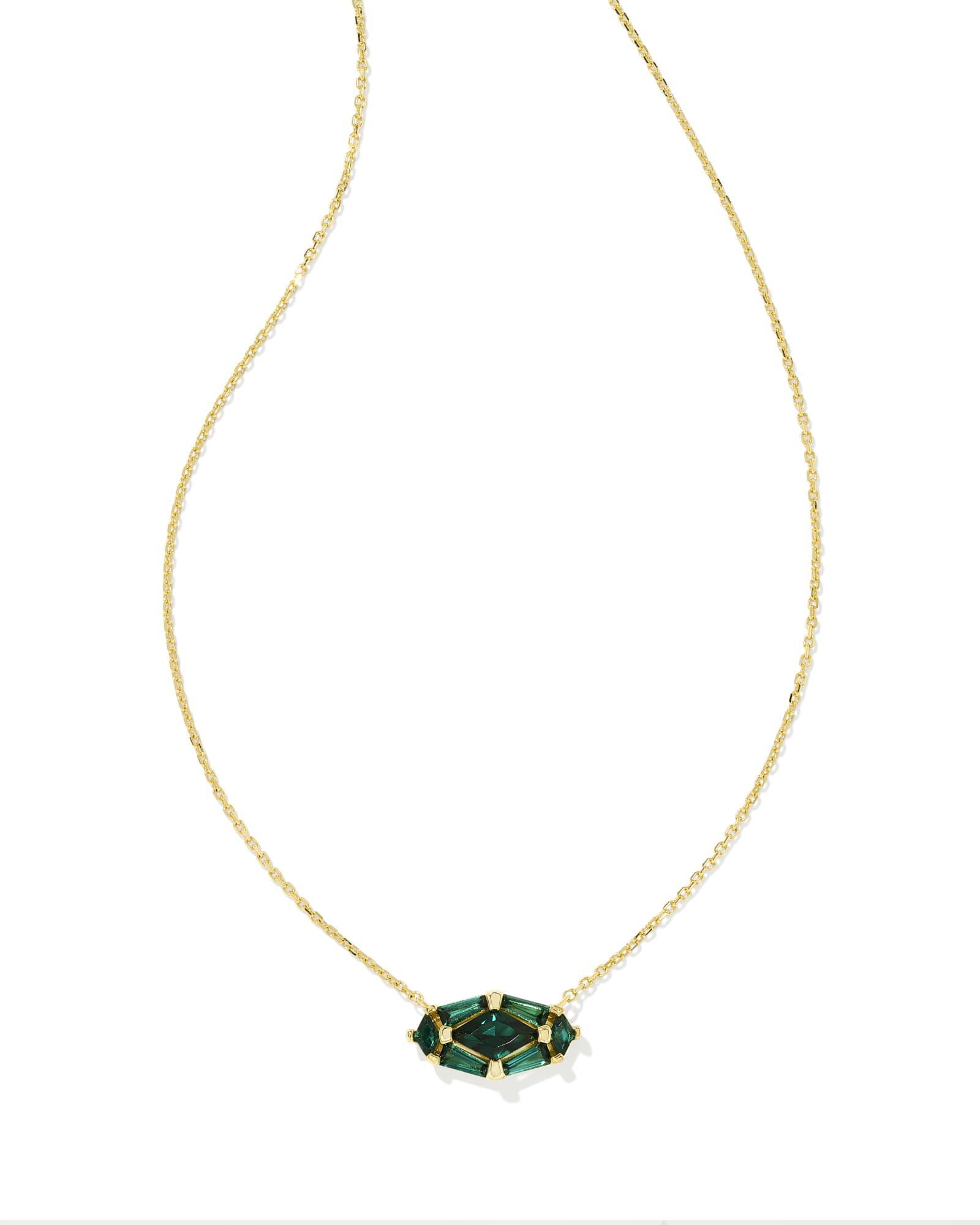 Lindy Rae Elisa Gold Short Pendant Necklace in Green Crystal Product Image