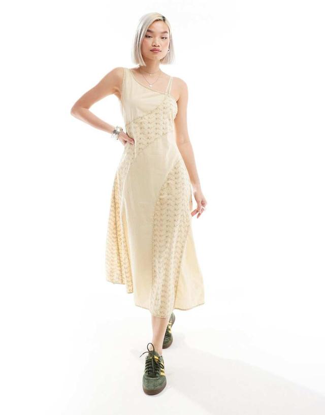 Reclaimed Vintage midi dress with one shoulder detail in buttermilk yellow Product Image