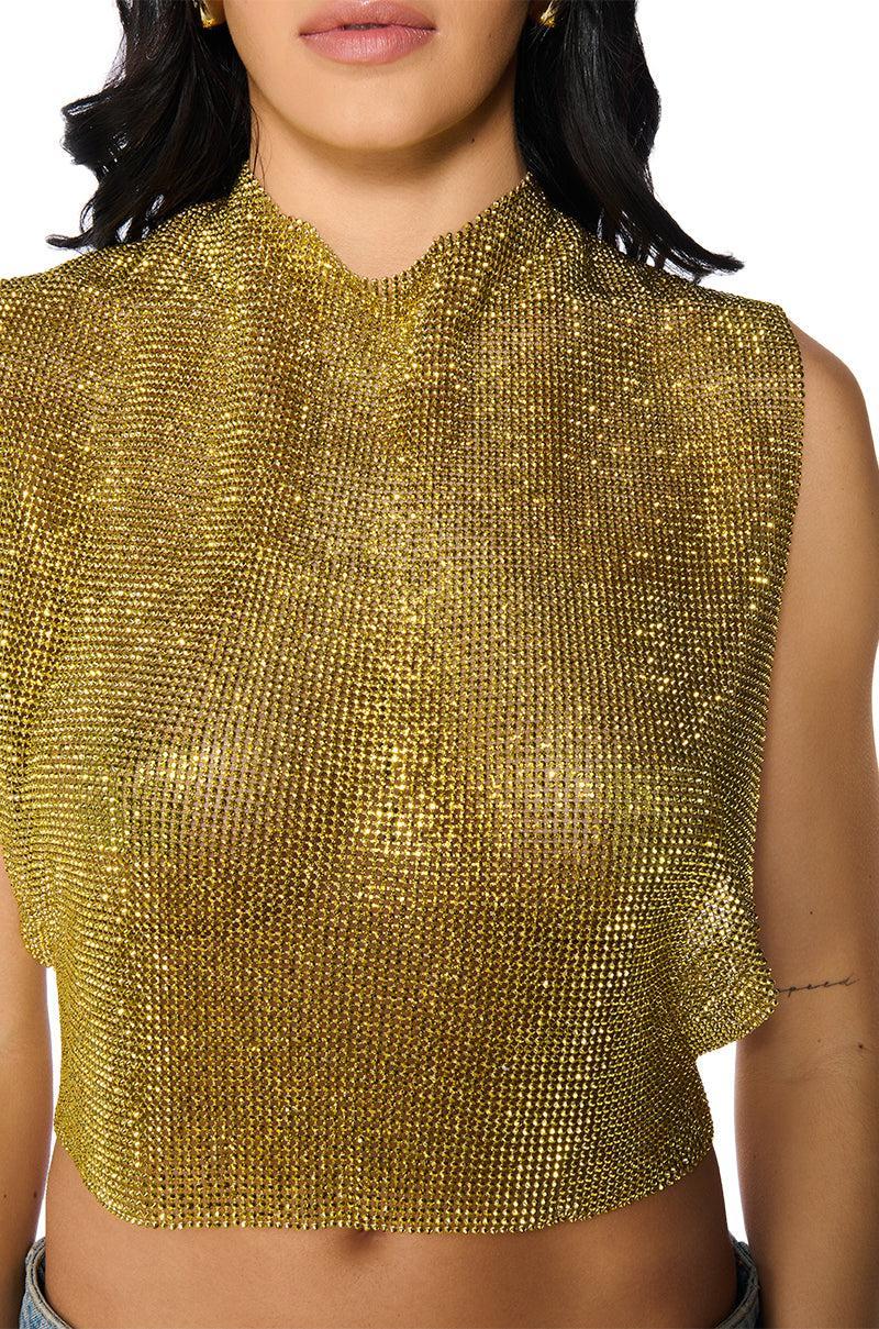 GLISTEN OPEN BACK RHINESTONE CHAIN MAIL TOP IN GOLD Product Image