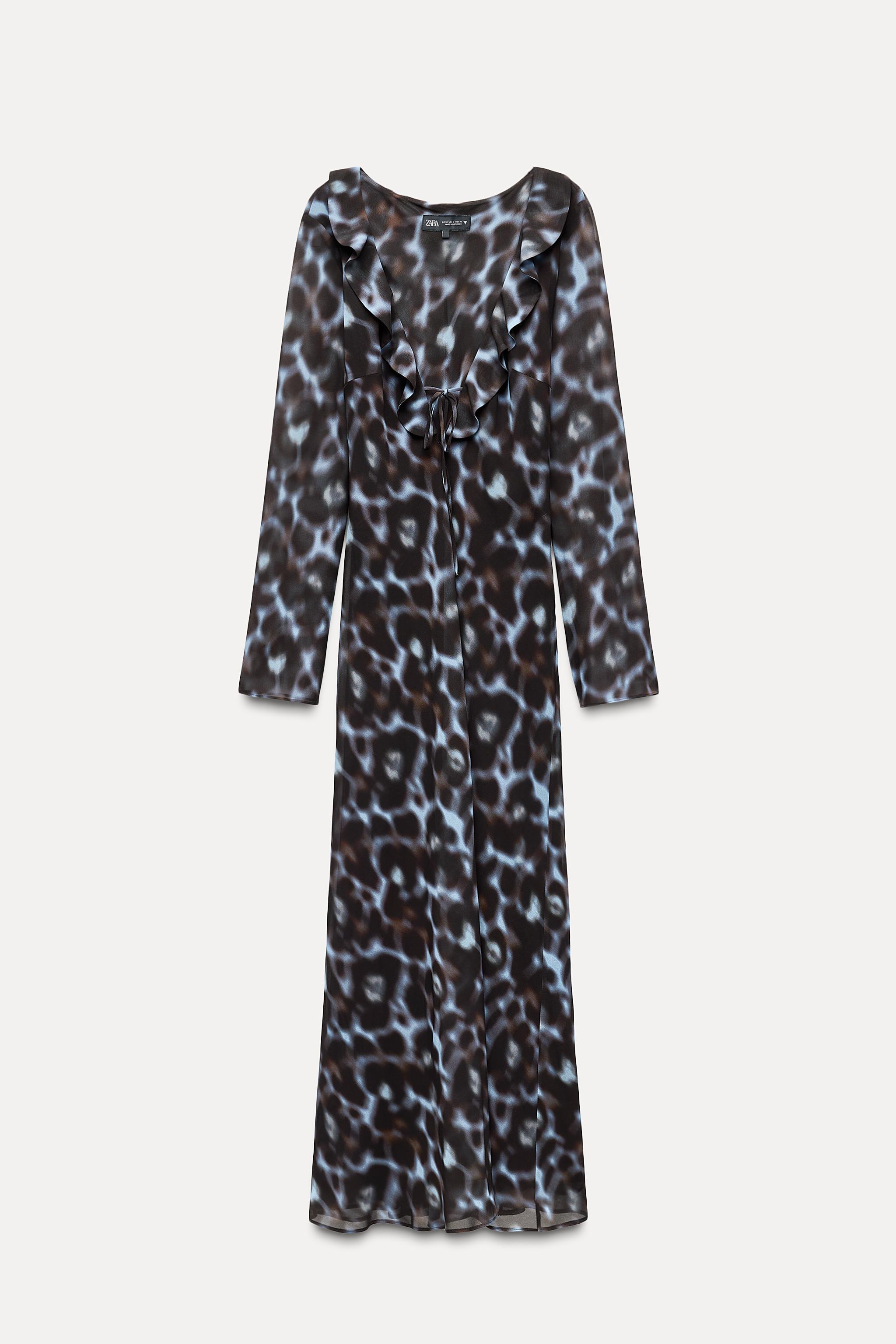 RUFFLED PRINT MIDI DRESS Product Image