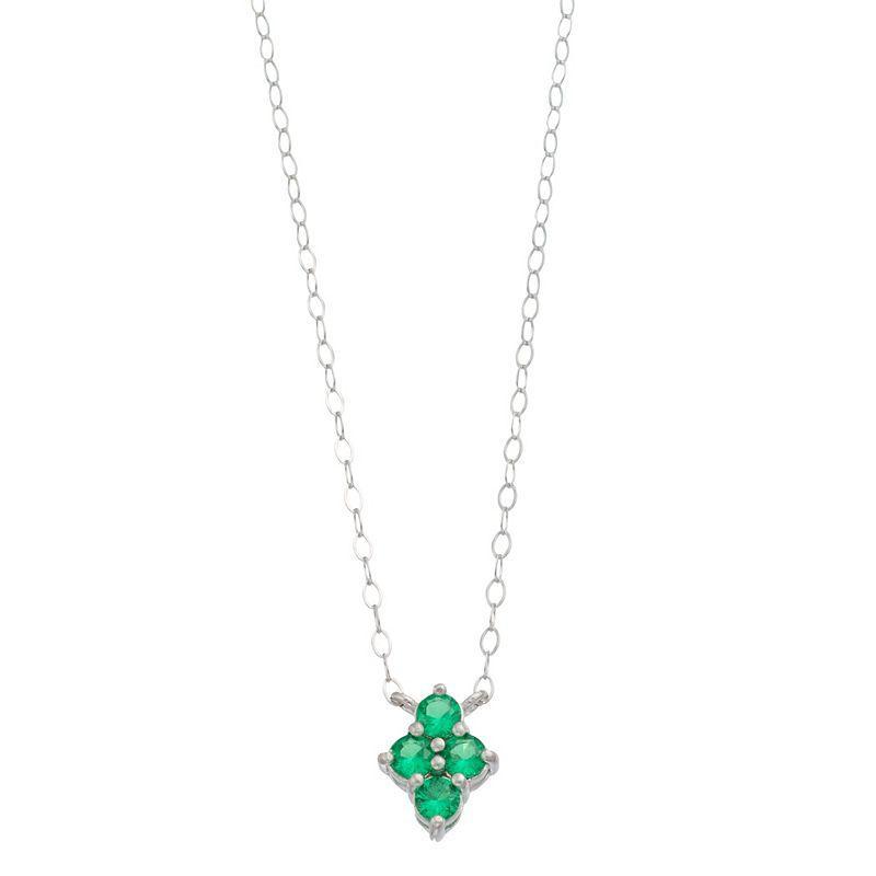 Aleure Precioso Sterling Silver Lab-Created Gemstone 4-Stone Necklace, Womens Sterling Silver Green Product Image