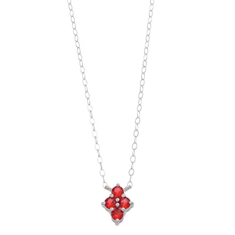 Aleure Precioso Sterling Silver Lab-Created Gemstone 4-Stone Necklace, Womens Sterling Silver Red Product Image