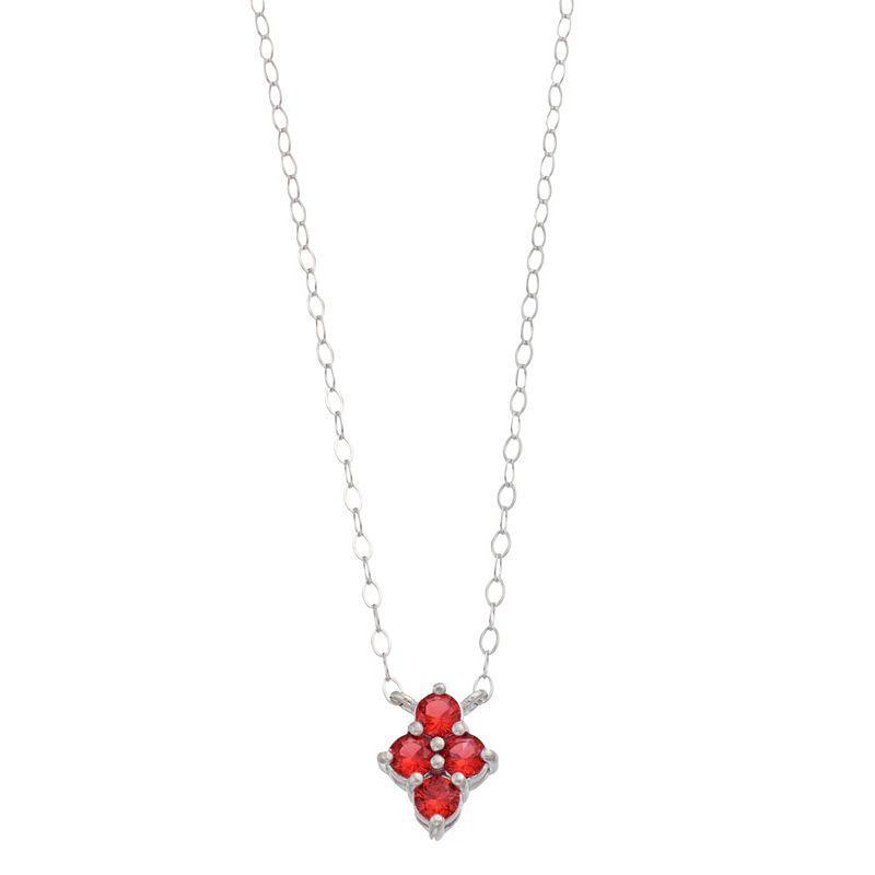 Aleure Precioso Sterling Silver Lab-Created Gemstone 4-Stone Necklace, Womens Sterling Silver Red Product Image