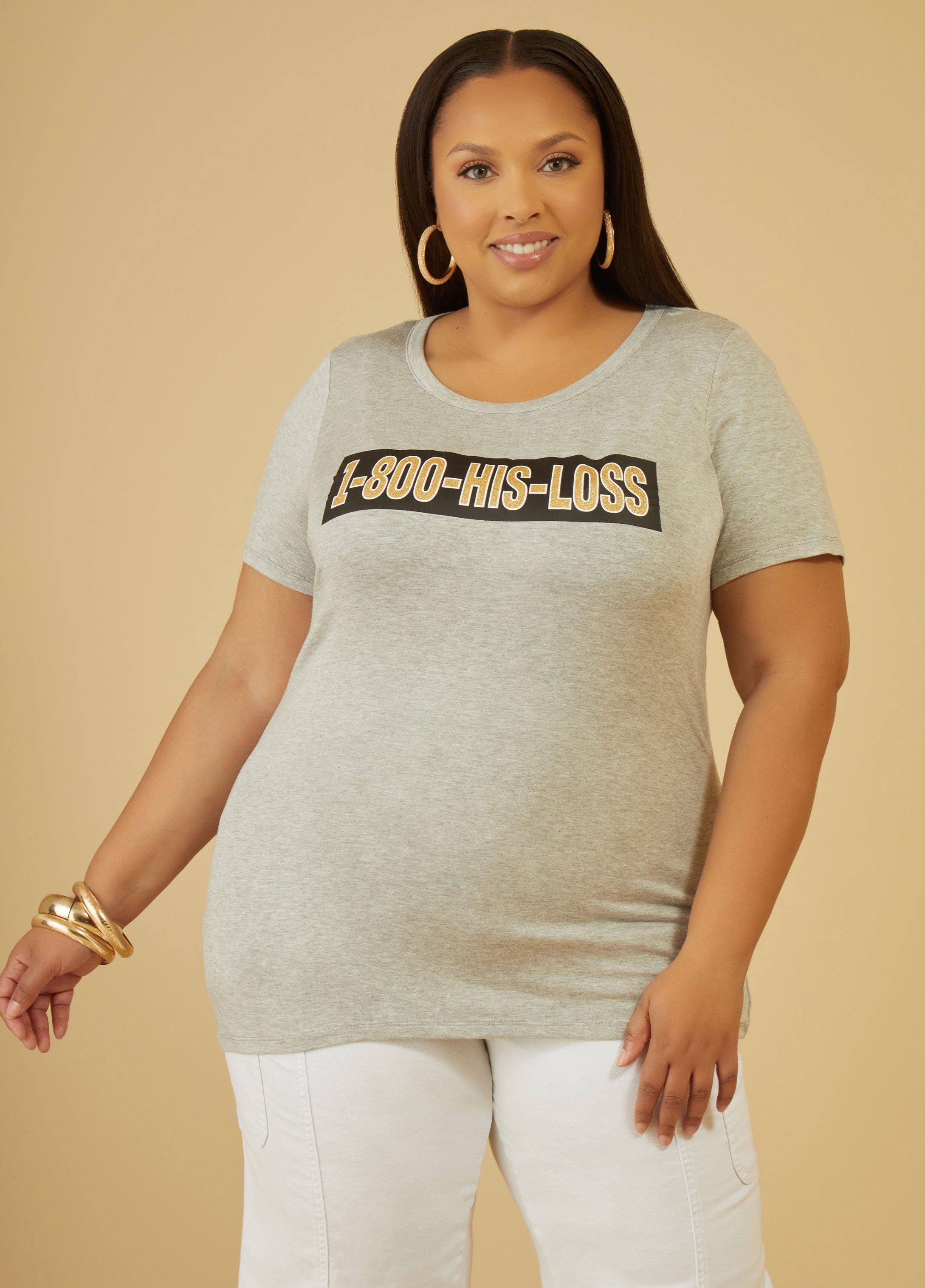 Plus Size His Loss Glittered Graphic Tee Ashley Stewart Product Image