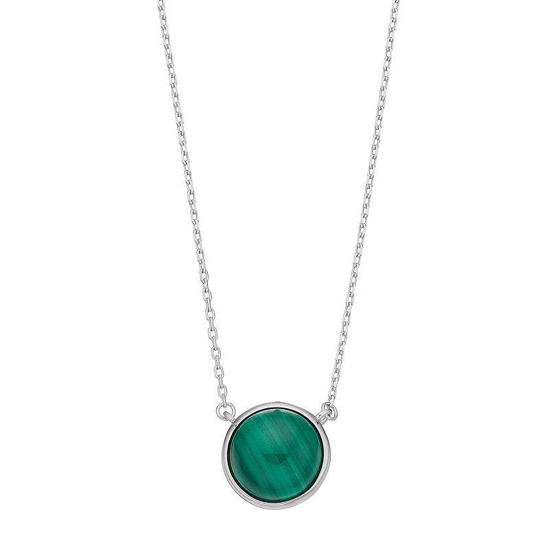 Sterling Silver Malachite Cabochon Necklace, Womens Product Image