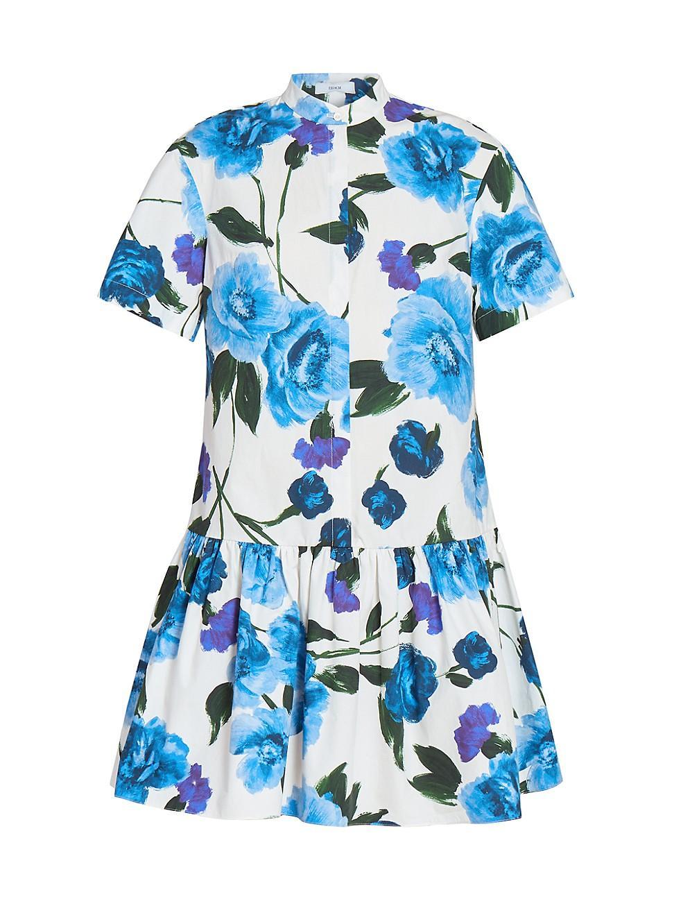 Womens Short-Sleeve Floral Cotton Dress Product Image