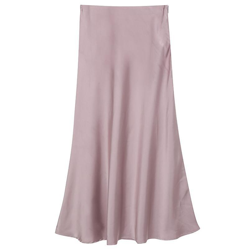 High-Waist Satin Midi Skirt Product Image