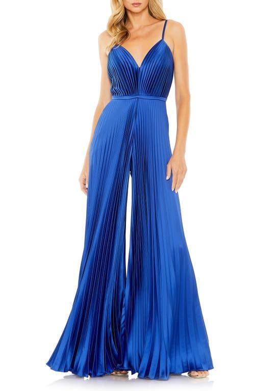 Ieena for Mac Duggal Pleated Satin Wide Leg Jumpsuit Product Image