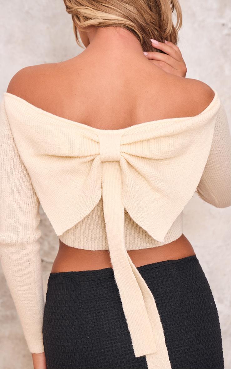 Cream Knitted Bow Back Bardot Top Product Image