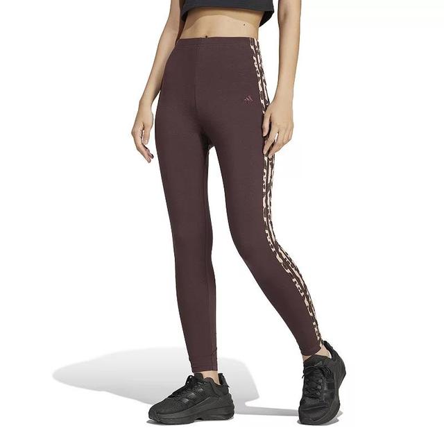 adidas Essentials 3-Stripes Animal Print Leggings Shadow Brown M Womens Product Image