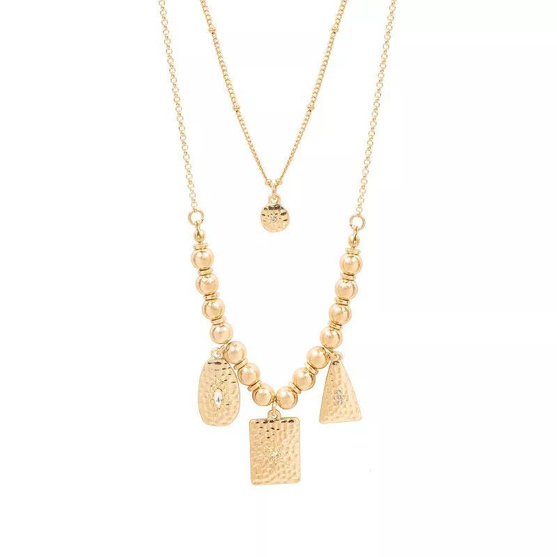 Emberly Gold Tone Charm & Bead Double-Row Textured Pendant Necklace, Womens, Clear Product Image