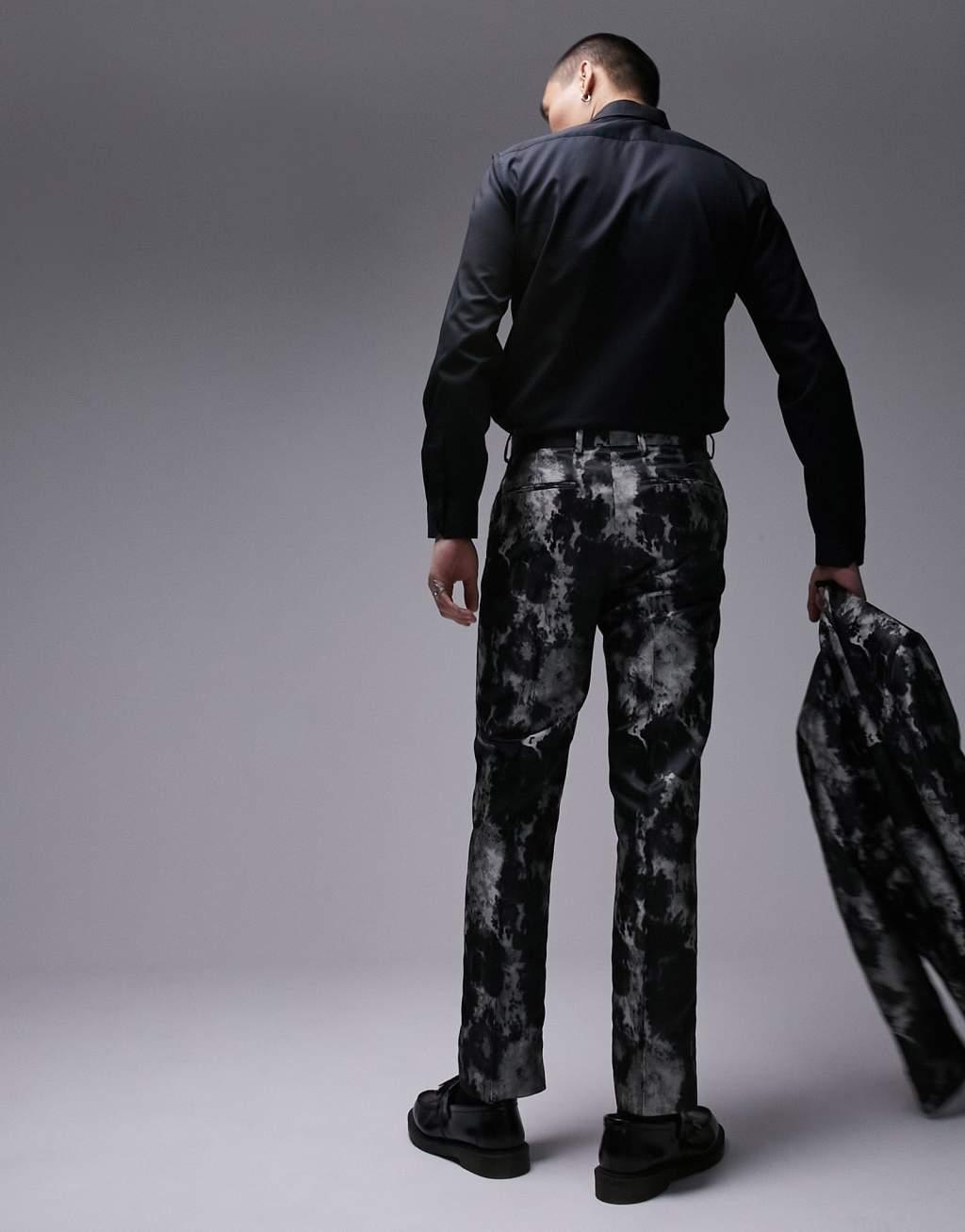 Topman straight jacquard suit pants in gray Product Image