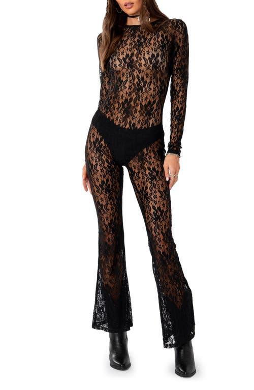 EDIKTED Let it B Sheer Lace Open Back Jumpsuit Product Image