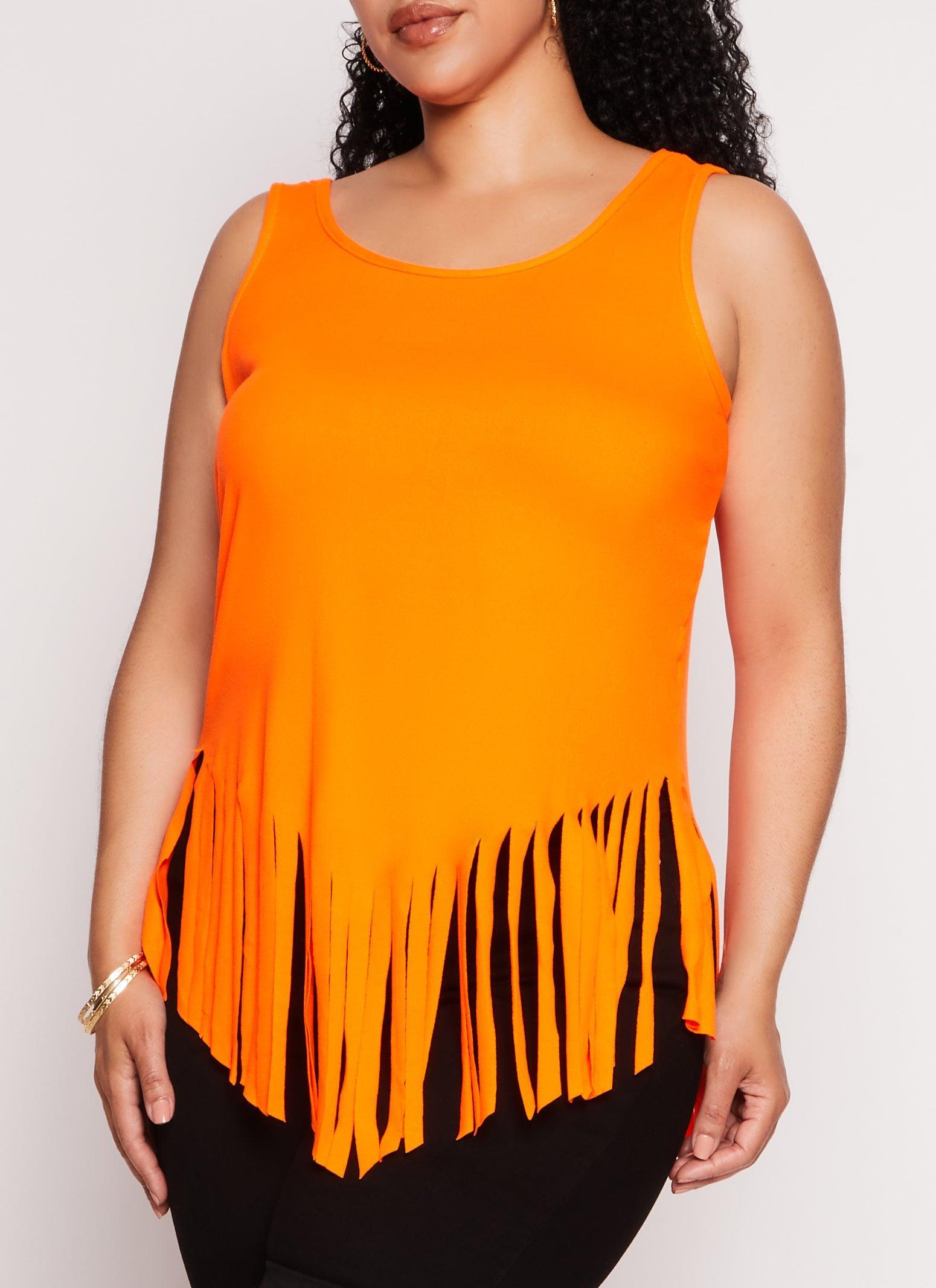 Womens Plus Size Scoop Neck Fringe Hem Tank Top Product Image