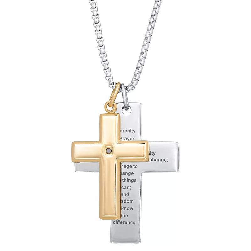 Mens LYNX Two Tone Stainless Steel Serenity Prayer Double Cross Pendant Necklace Product Image