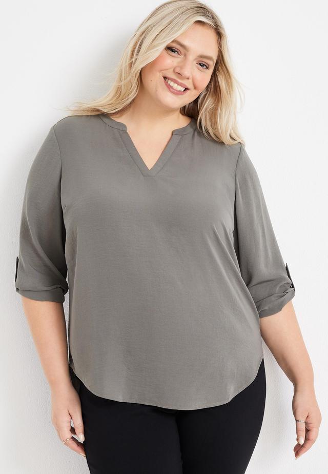 Maurices 4X Plus Size Women's Atwood 3/4 Sleeve Popover Blouse White - 4X Product Image